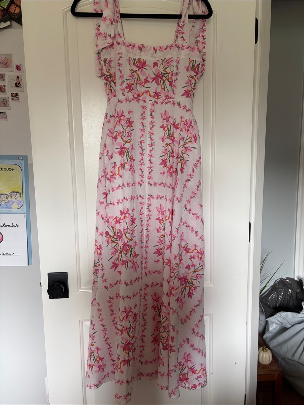 Pink Floral Tie-Shoulder Maxi Dress